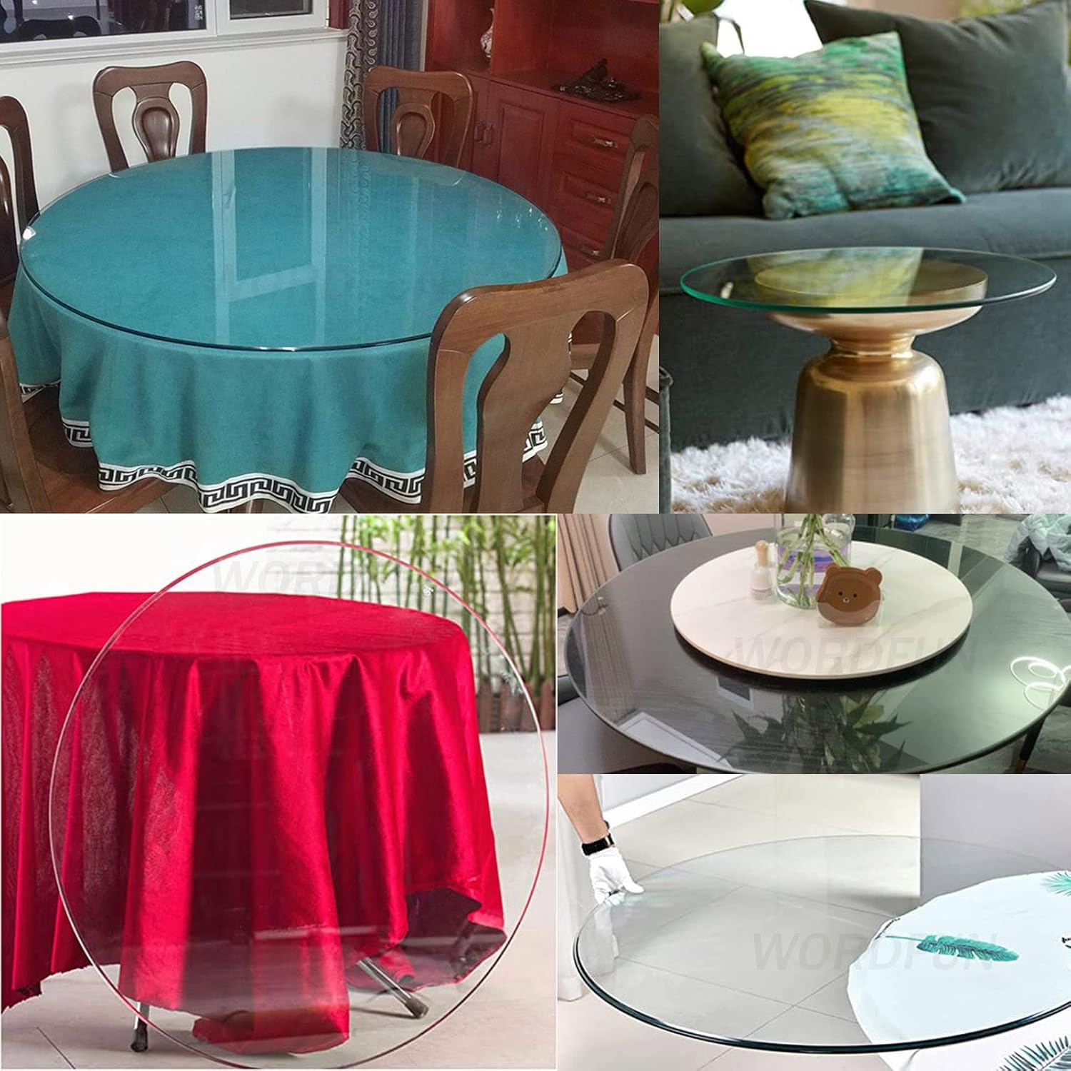 WORDFUN Glass Tops for Dining Room Table, 35-100cm Solid Glass, Premium Round Circular Plate Glass, Explosion-Proof, for Dining Table, Coffee Table