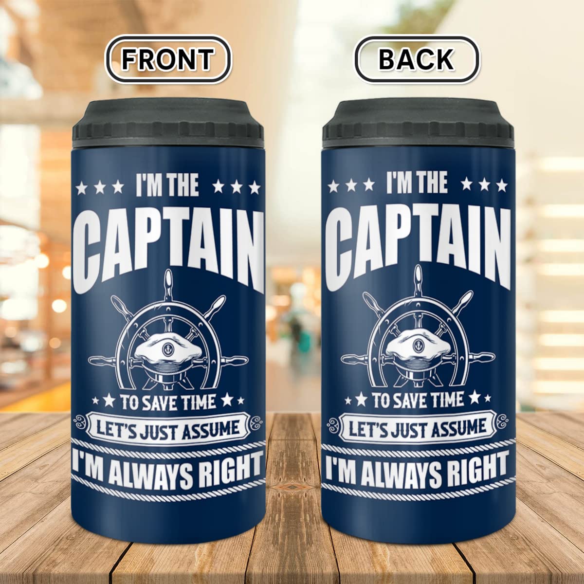 winorax Captain Tumbler Can Cooler 4-in-1 I'm The Captain & I'm Always Right Boating Stainless Steel Cup with Lid 16oz Boater Gifts For Men Boat Lover Gift For Boats Owner Boaters Gift Ideas