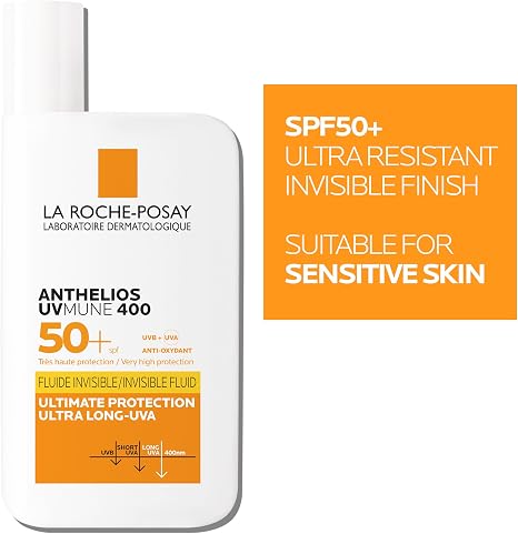 La Roche Posay Anthelios UVMune 400 Sun Protection With Mexoryl 400 Bundle For Sensitive Skin, SPF50+ Invisible Fluid 50ml and SPF50+ Tinted Fluid 50ml