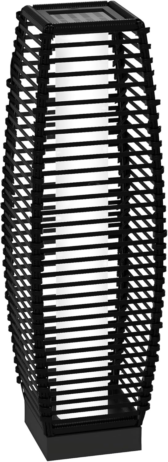Outsunny Solar Floor Lamp, Outdoor Rattan Garden Lantern Pathway Light & Decorative Driveway Lighting with Auto On/Off LED Lights for Porch, Yard, Lawn, Courtyard, Deck, Black