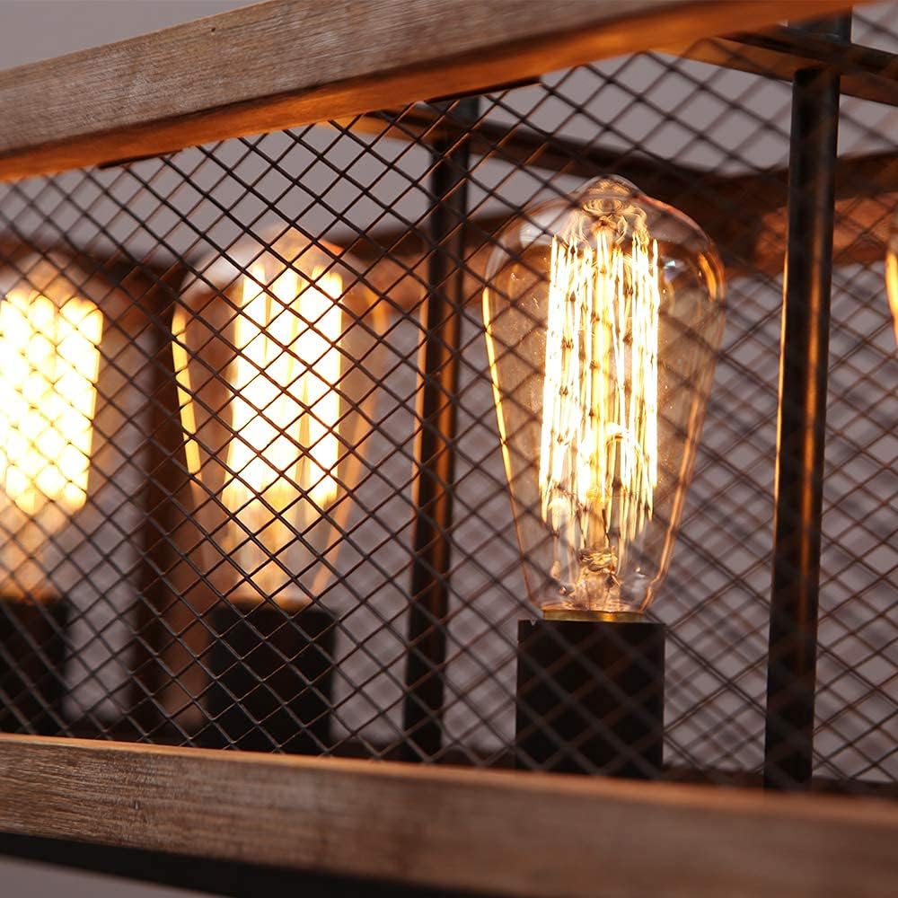 New Arrivals TABLIGHT Rectangle Birch Wood Metal with 5-Lights Internal Grid Wire Design Pendant Lamp Light Antique Design Ceiling Lamp Linear Chandeliers