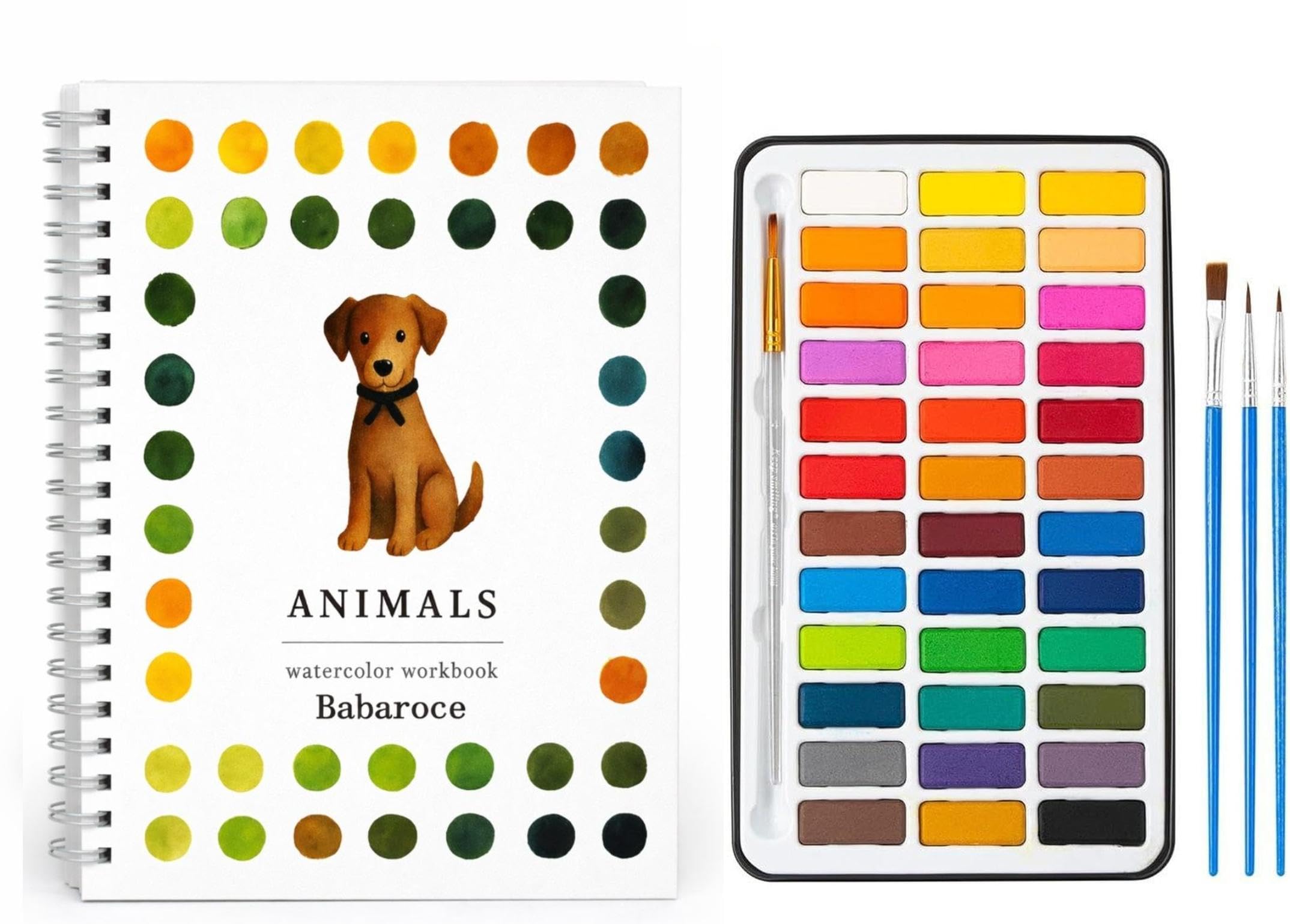 Cuaderno de acuarela (animales, con paleta de 36 colores)