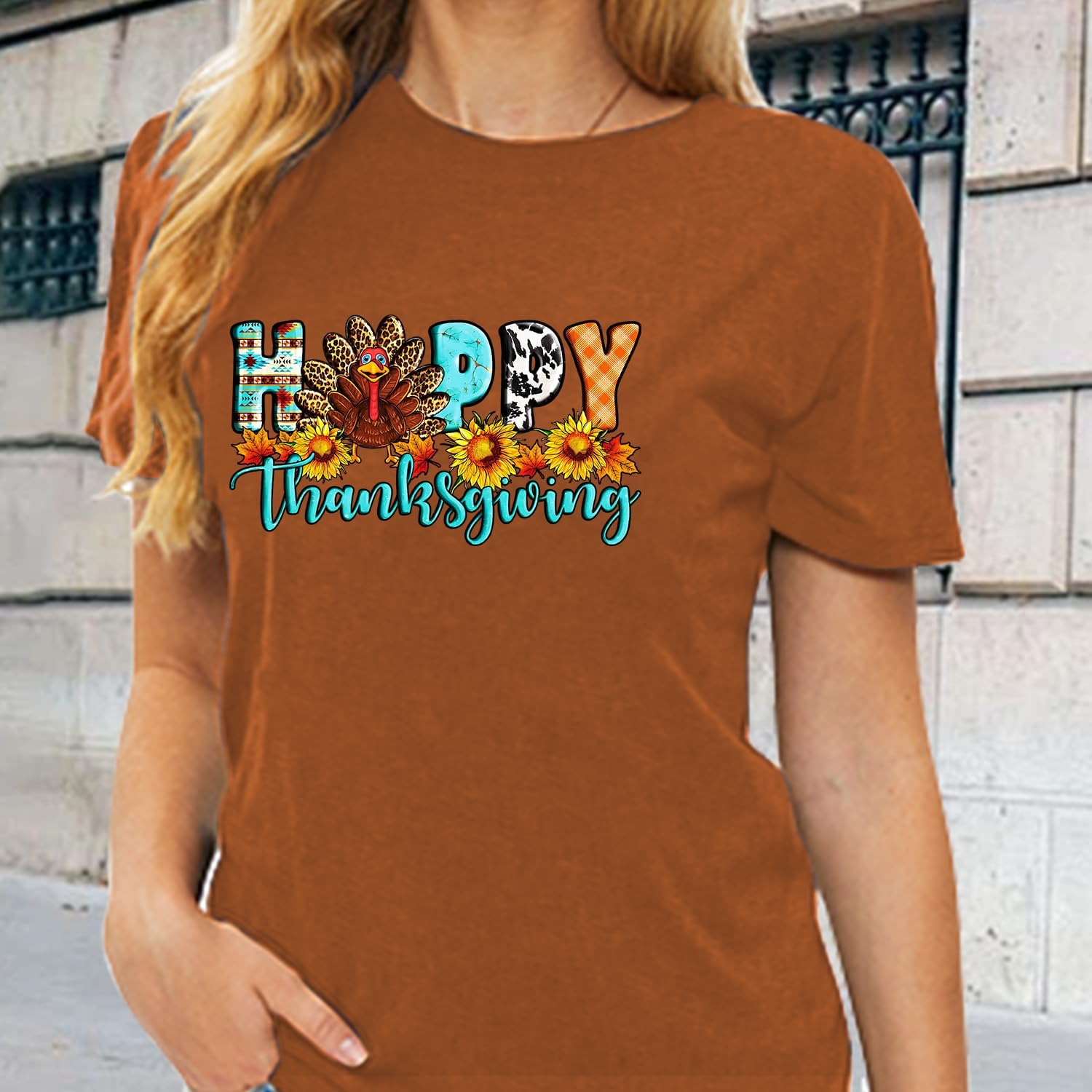 Happy Thanksgiving Day Shirt Women Funny Turkey Graphic Shirts Autumn Halloween Tee Tops - Image 3