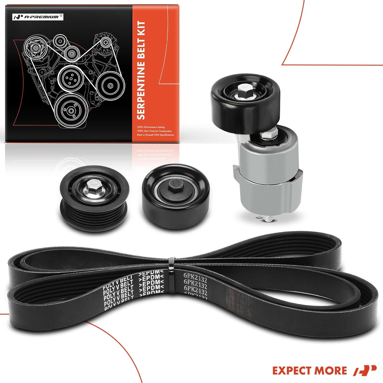 A-Premium Engine Serpentine Belt Drive Kit Compatible with Hyundai & Kia Cars - Sonata 2011-2013, Optima 2011-2013, Sportage 2011-2013, Tucson 2012-2013 - 2.0L 2.4L