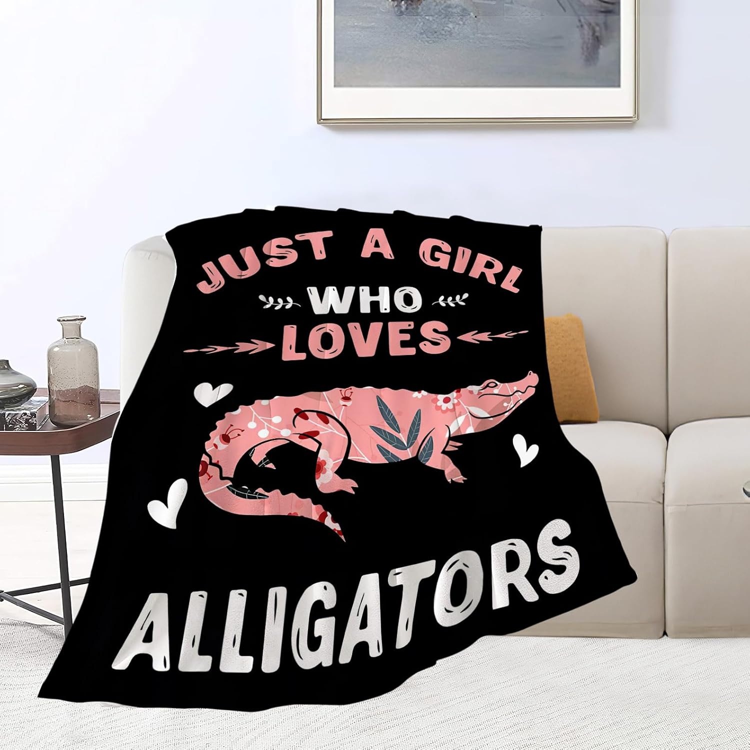 Just A Girl Who Loves Alligators Blanket Soft Warm Cozy Alligator Throw Blankets for Boys Girls Fuzzy Plush Blanket Lightweight Fleece Flannel Kid Adults Gift for Bed Couch Sofa 60"x50"