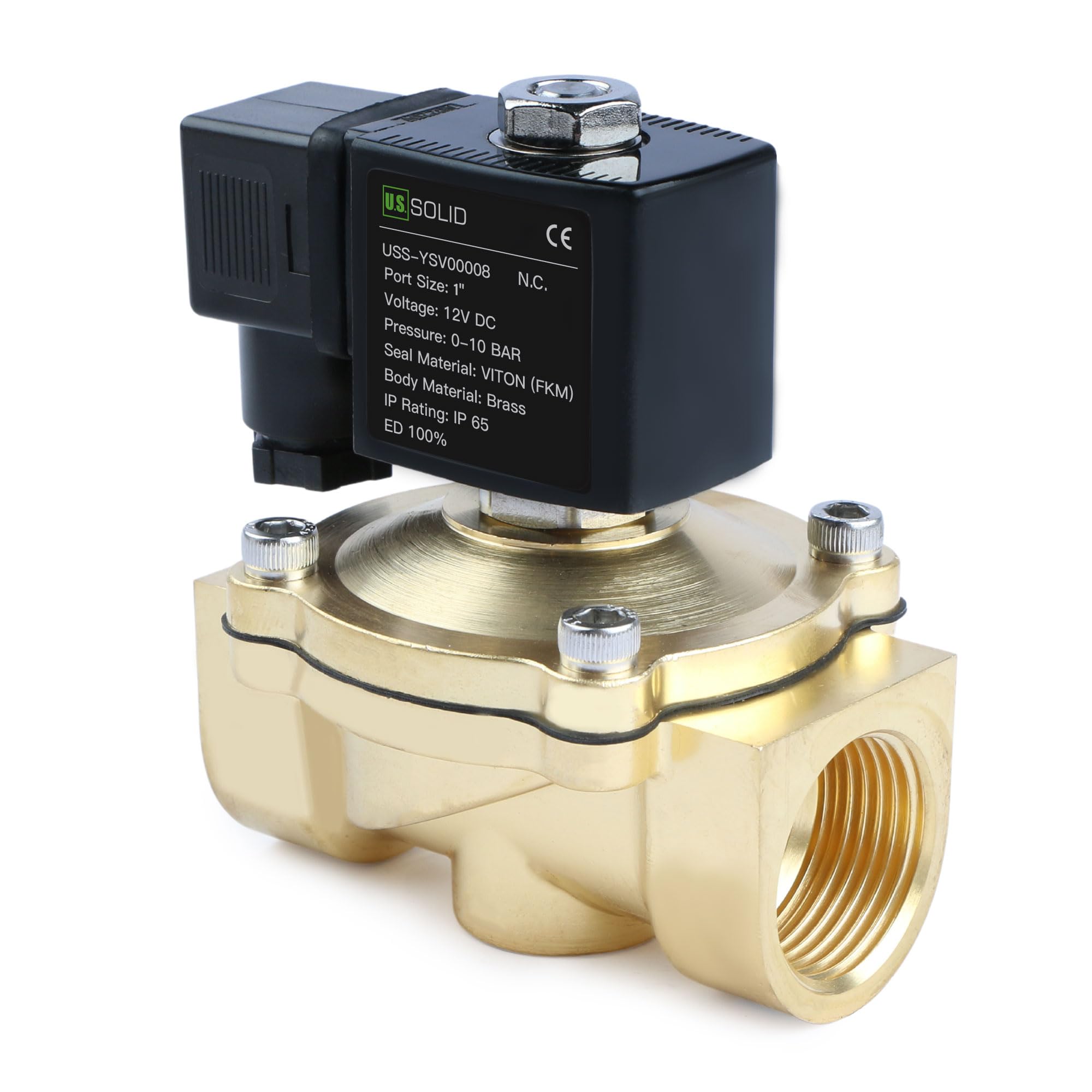 U.S. Solid Electroválvula latón G 1 pulgada 12 V CC normalmente cerrada NC 10 bar, válvula eléctrica para agua, aire, diésel, queroseno, gasolina