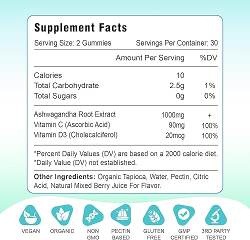 Miniatura 9 de Paquete de 2 gomitas de suplemento de azafrán, extracto de azafrán sin azúcar con glicinato de magnesio y vitamina D, visión ocular, enfoque, estado