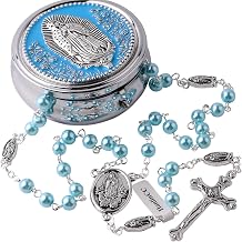 HanlinCC Guadalupe Catholic Rosary Glass Pearl Beads Necklace with Gift Box
