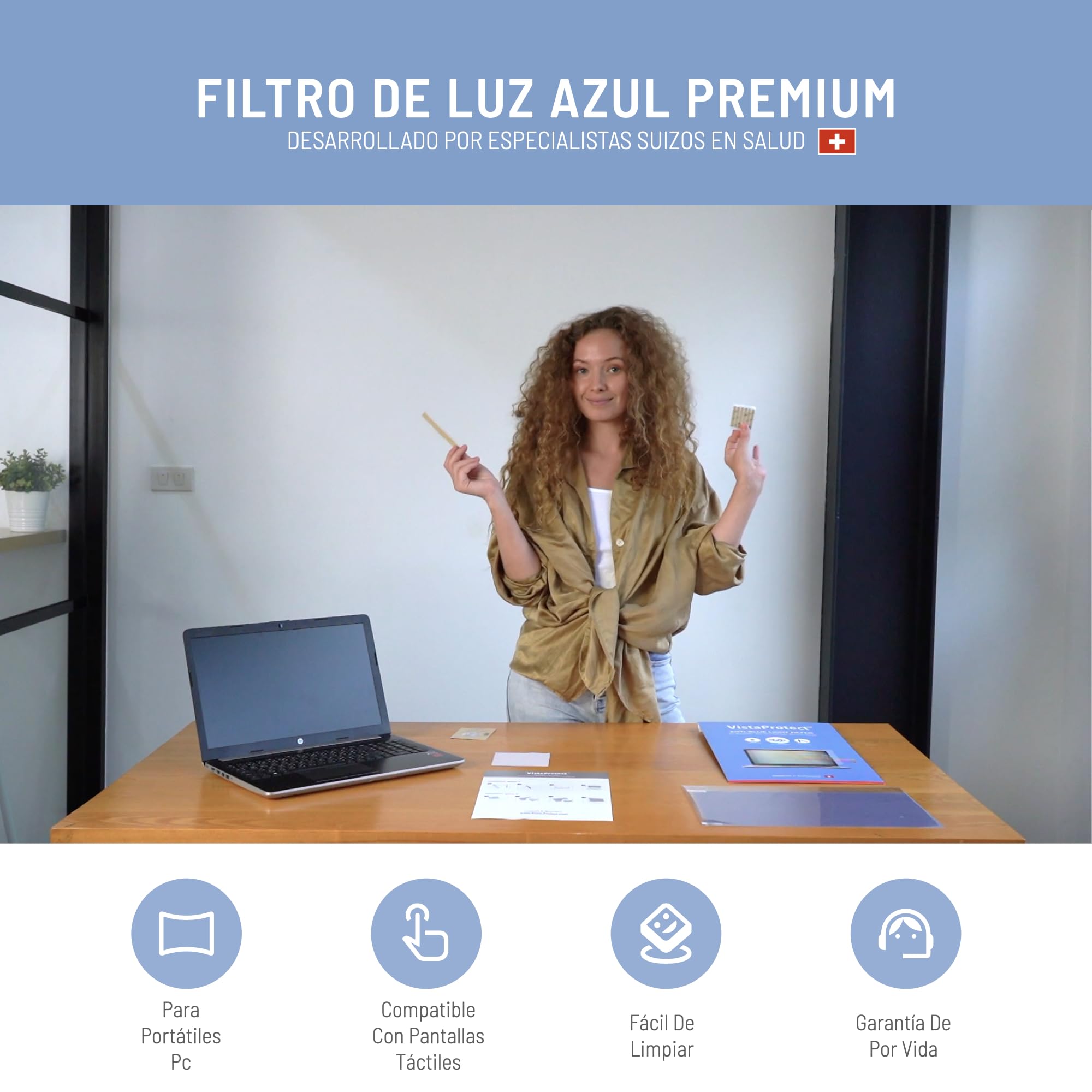 VistaProtect - Filtro Anti Luz Azul y Protector Premium para Pantallas de Portátil, Desmontable (15.6" Pulgadas)