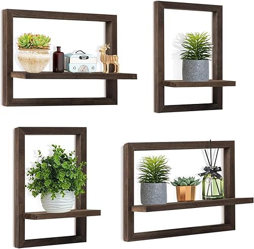 Miniatura 8 de idee-home Estantes flotantes cuadrados para pared, decoración del hogar, estantes flotantes cuadrados de madera, juego de 4, estantes colgantes de