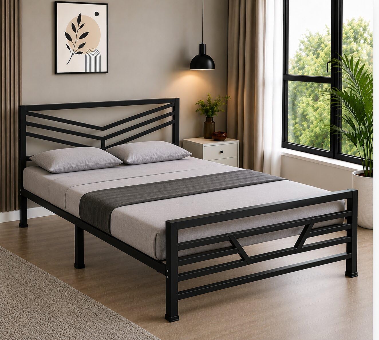 Premium Black Metal Single Bed | Heavy Duty Steel Bed Frame with Headboard & Footboard | Noise-Free, Powder Coated Finish | 72 x 36 Inch Mattress Size | Easy Assembly | Adult & Kids Bed-image-28