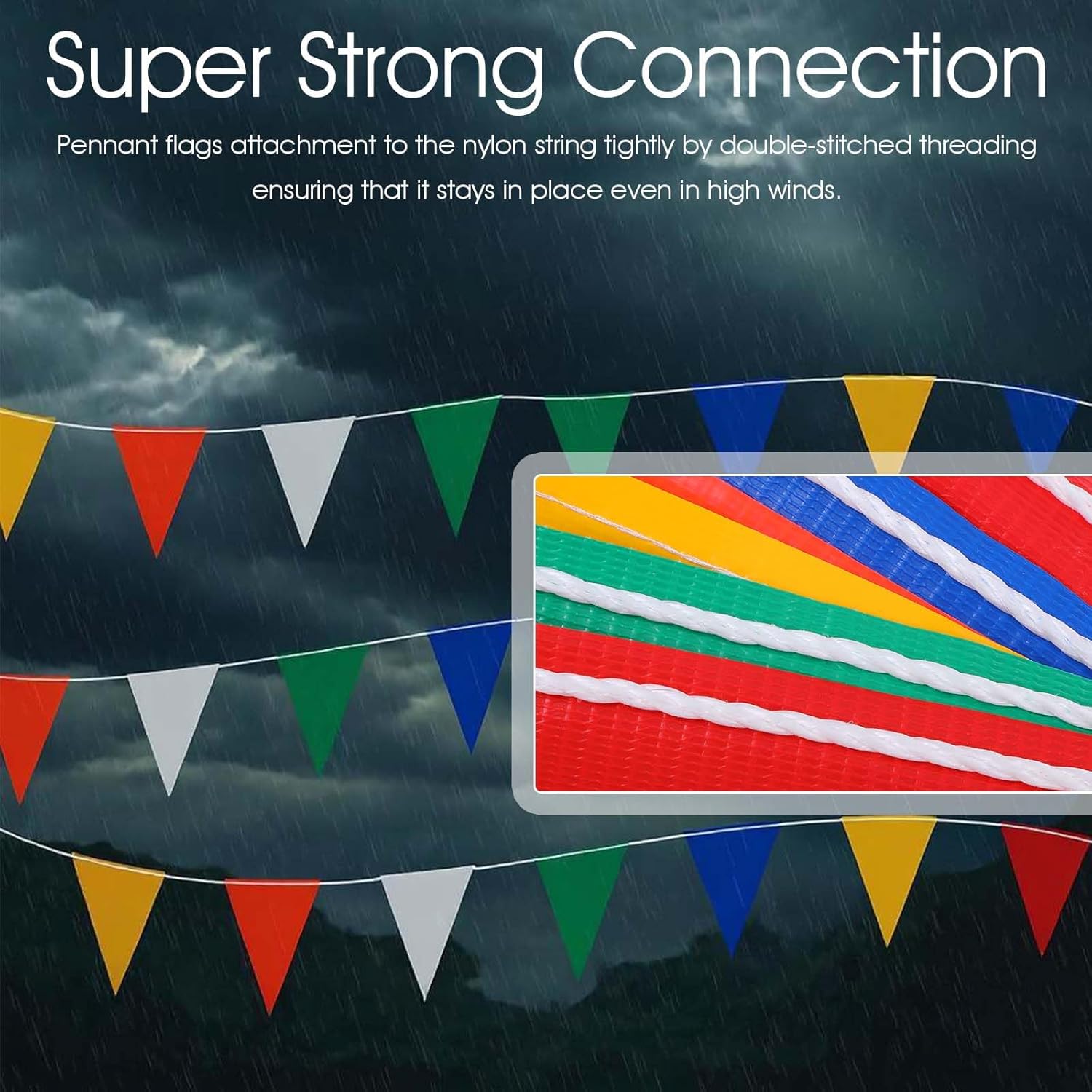 105ft Multicolor Pennant Safety Flags, Perimeter Warning Flag Banner Line, For Flagging Construction/Traffic Barrier/Parking Lot/Rooftop/Backstroke/Party 7" X 10" Pennants, 45 Flags In Total - Image 5