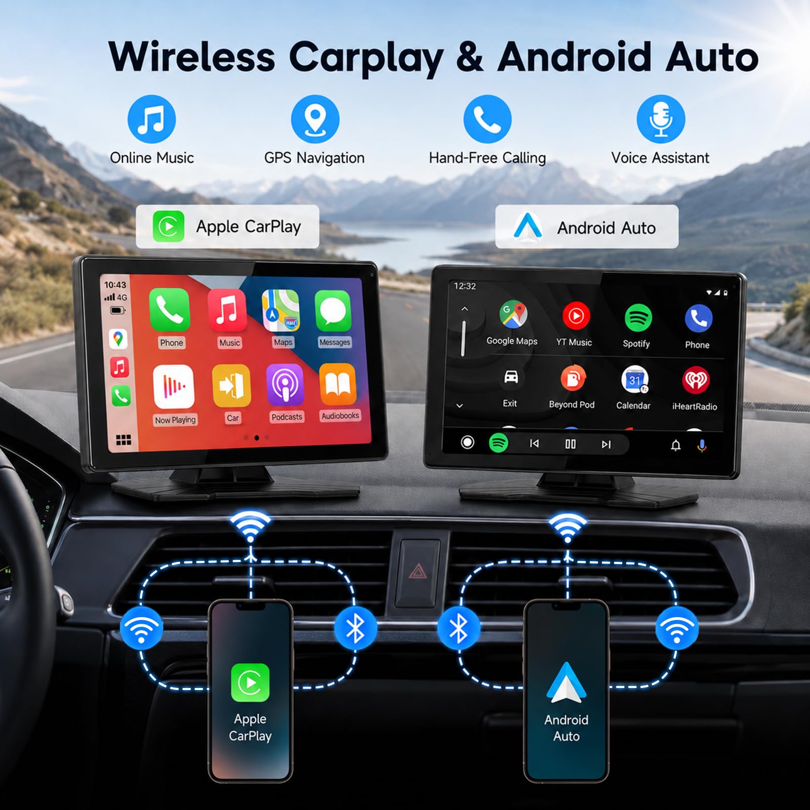GPS Voiture 9 Pouces, Ecran Voiture avec Guidage Vocal, Mirror Link sans Fil, Bluetooth 5.4, Entrée AUX, FM, GPS Camping Car pour Voiture Camion Taxi Bus Poids Lourd