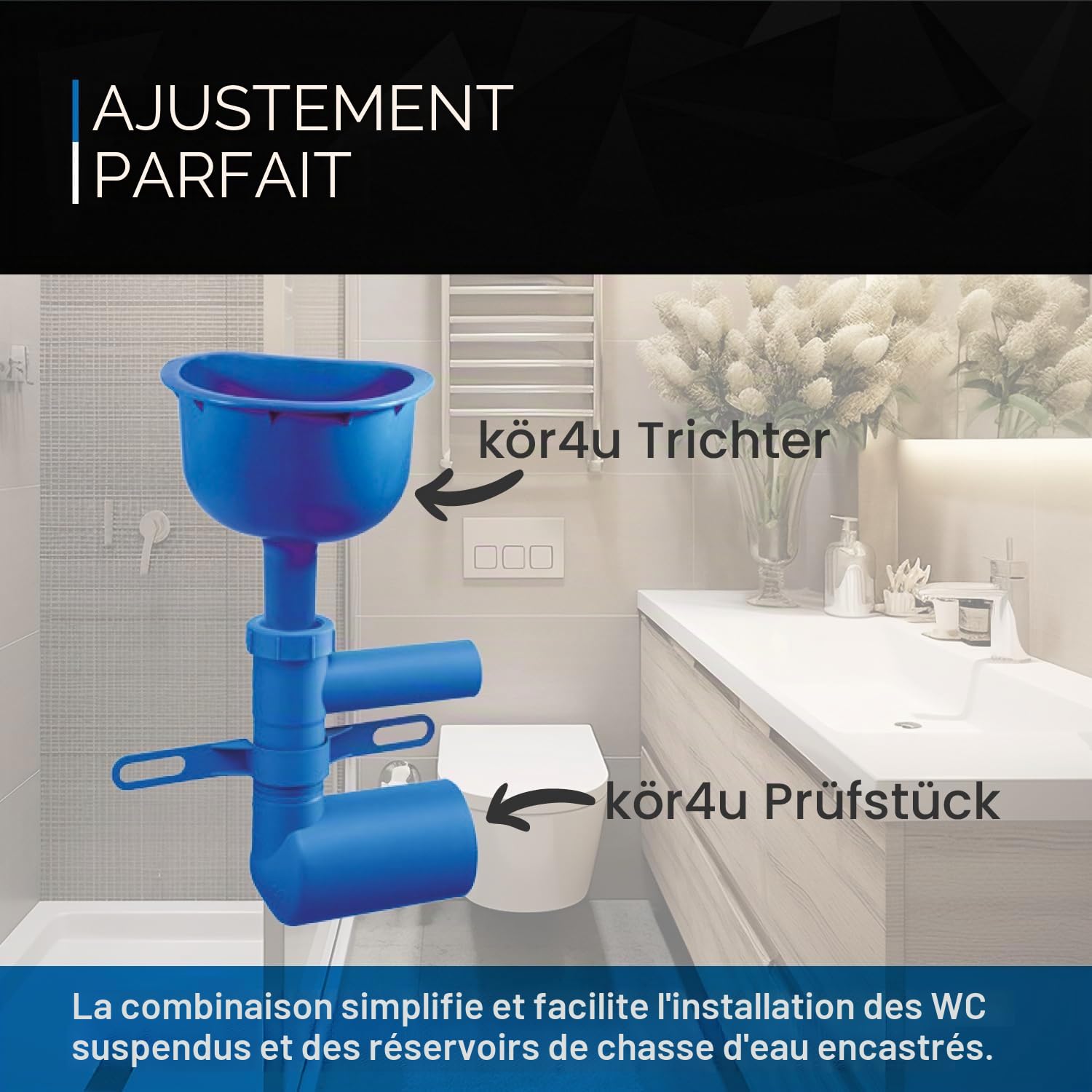 kör4u Pièce de test et entonnoir pour le contrôle d'étanchéité, pour l'évacuation et l'élimination des eaux de construction et des eaux sales