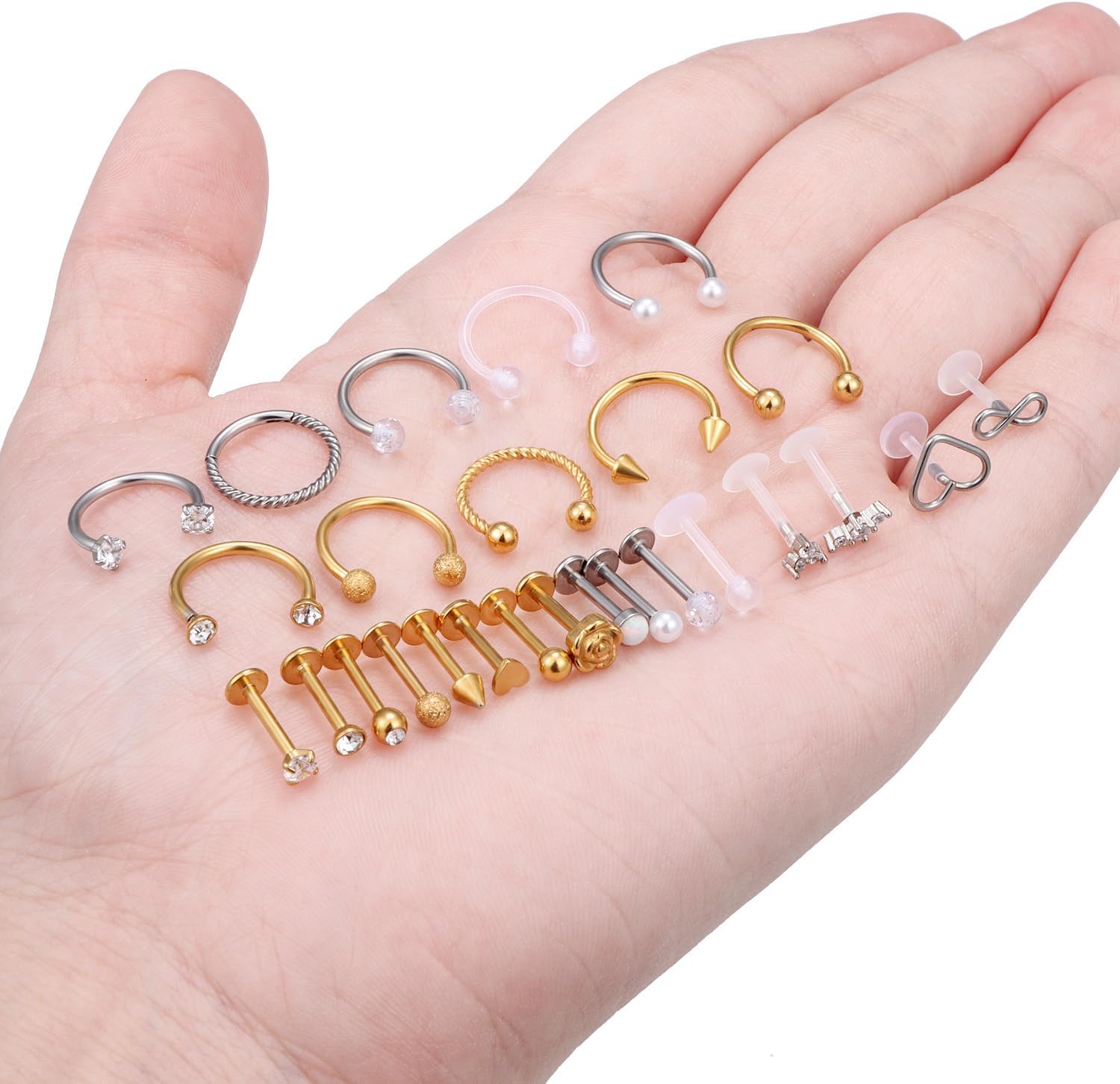 Vsnnsns 16G Lip Rings Stainless Steel Horseshoe Snake Bite Monroe Labret Medusa Lip Piercing Jewelry Tragus Daith Forward Helix Conch Cartilage Earrings Studs Piercing Jewelry for Women Men 16 Gauge