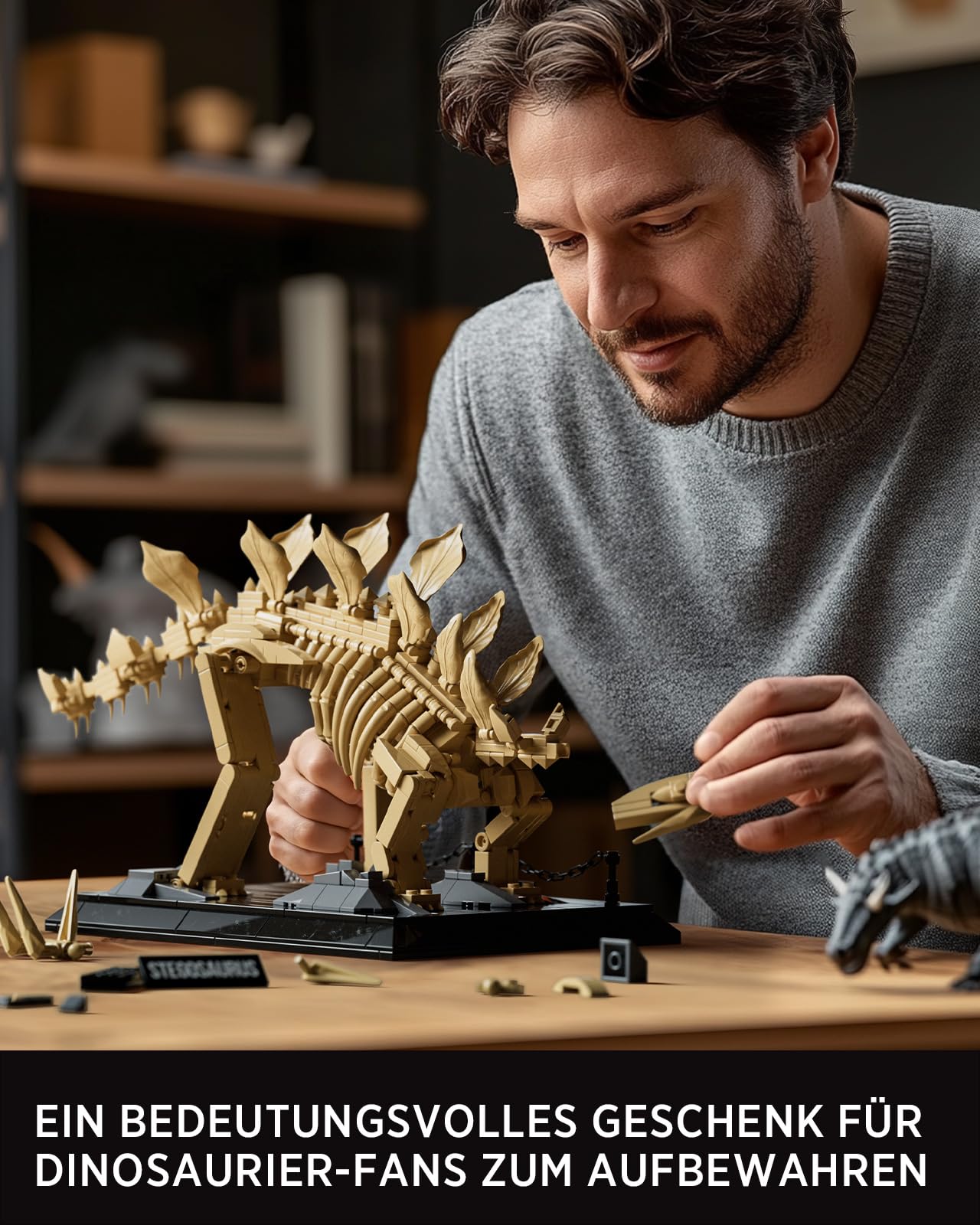 Nifeliz Stegosaurus Rex Fossilien Klemmbausteine, Skelett Dinosaurier Tierdekoration Modellbausatz Artikel und Dekoration, eine ideale Geschenkidee für Erwachsene (665 Teile, NF10353) | Dinosaurier-Skelett-Modell mit Display-Basis für Erwachsene, ideales