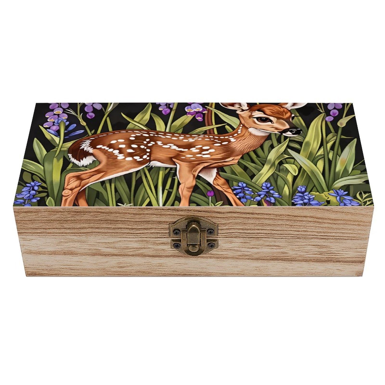 asbwuo Deer Pattern Vintage Wooden Keepsake Box
