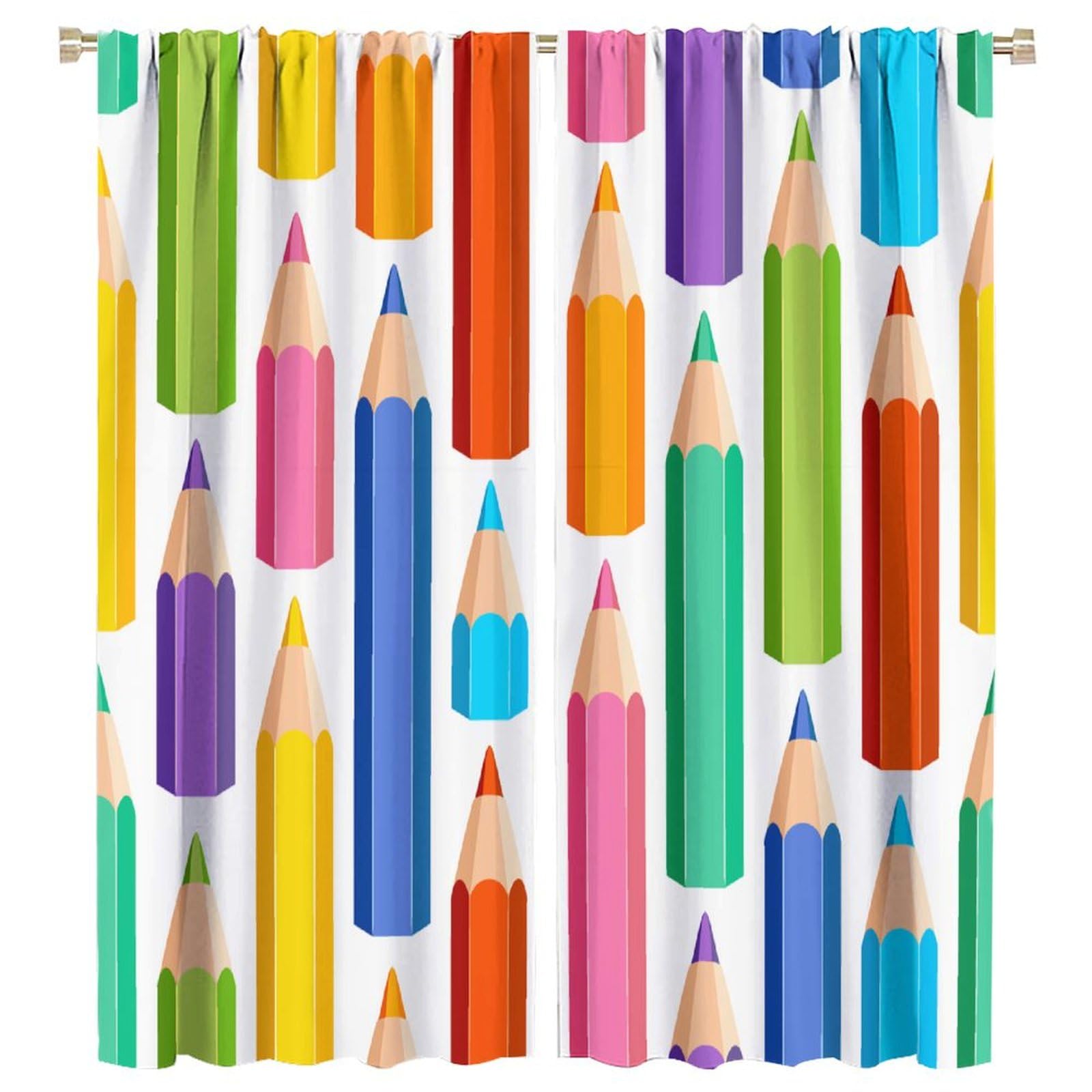 HZOHNAGO Crayon Curtains Colorful Rainbow Pencil Pattern for Kids Room Decoration Blackout Print Rod Pocket Window Drapes for Bedroom Living Room