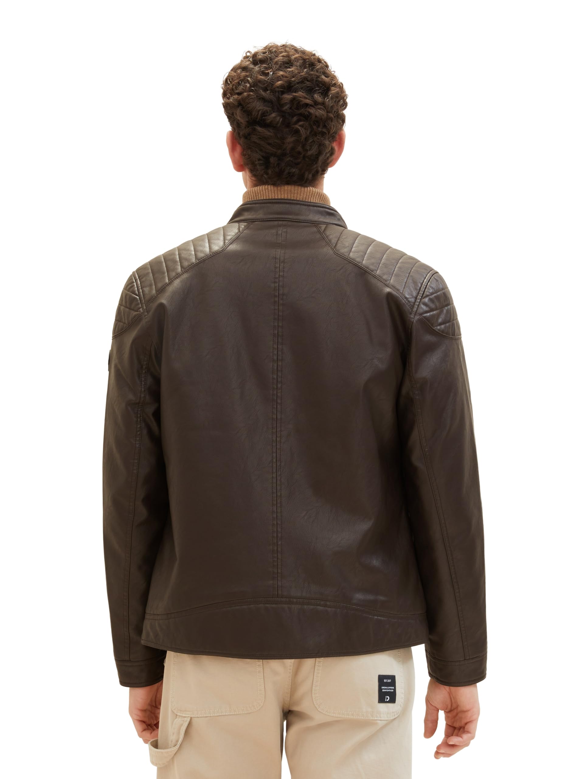 TOM TAILOR Męskie Kurtka motocyklowa ze sztucznej skóry 1026337, 31523 - Espresso Brown Fake Leather, S