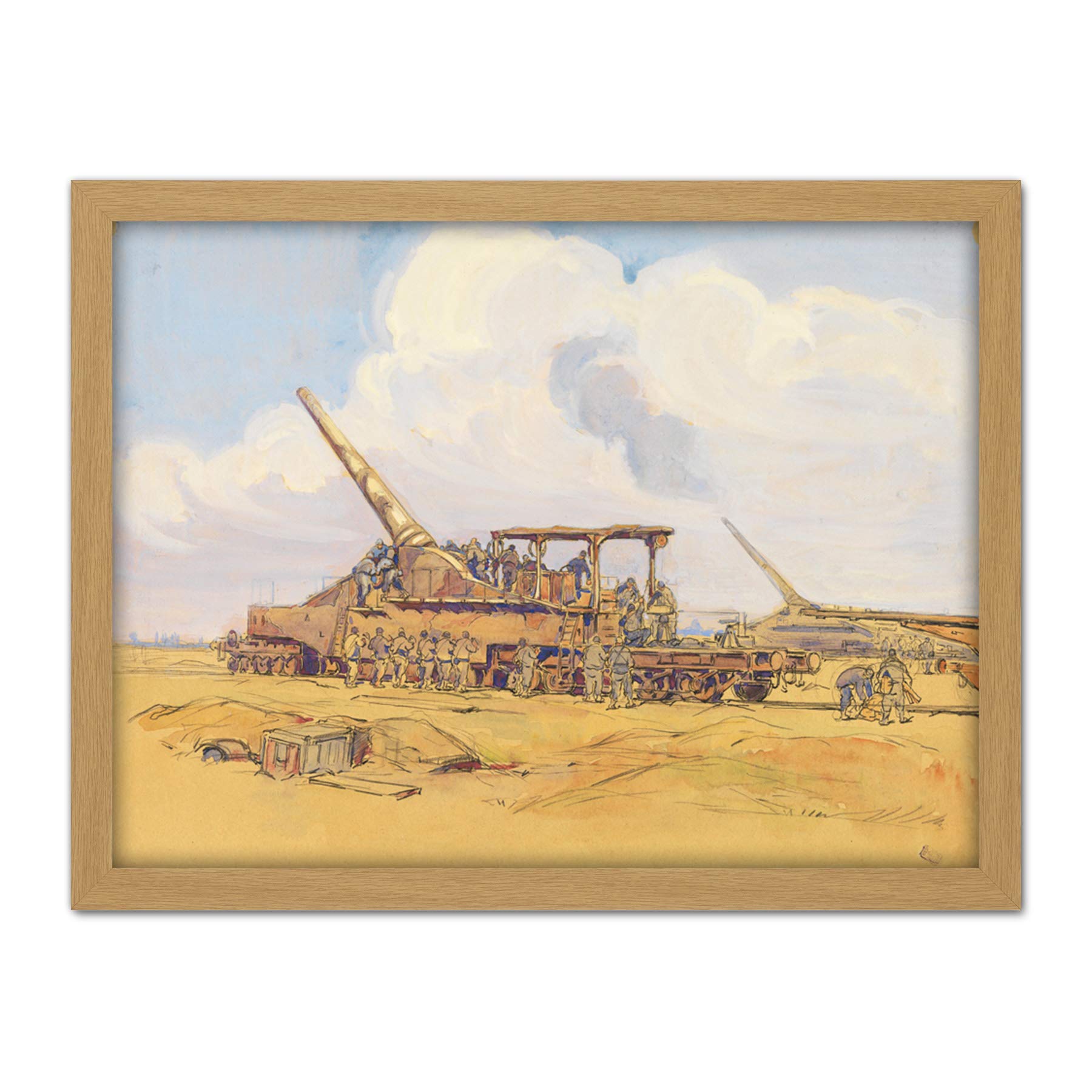 Cheffer French Artillery Guns WWI War Painting Large Framed Art Print Poster Wall Decor 18x24 in