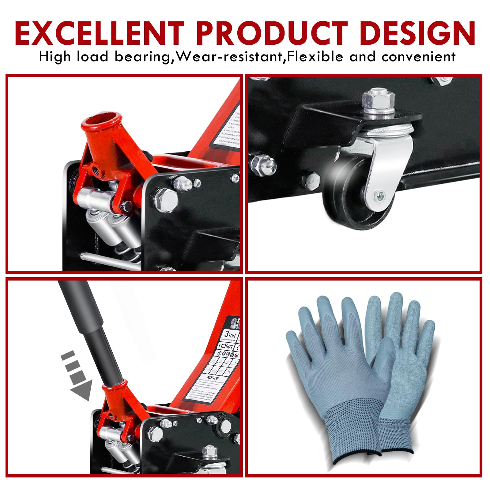 CCLIFE Cric Hydraulique Extra Plat 3T Cric Voiture Hauteur de Levage de 75-510mm Gants de Montage Coussin en Caoutchouc Support mécanique