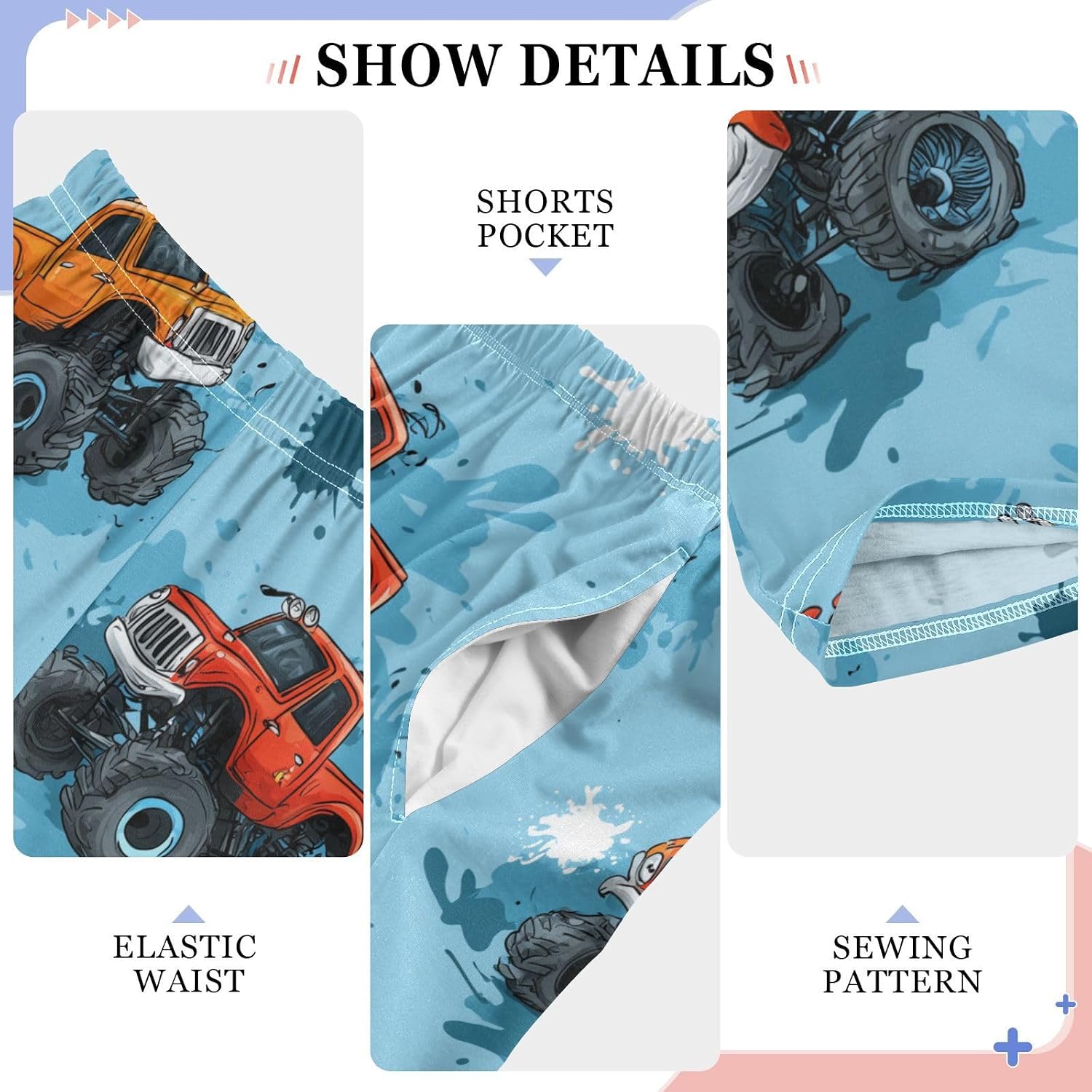 visesunny Boys' Pants Monster Truck Cars Pattern Jogger Pants Elastic Waist Long Bottoms Trousers with Pockets S-XL