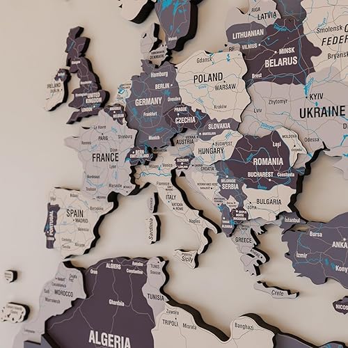 Colorfull Worlds Arte de pared de madera 3D con mapa del mundo Arte multicolor de viaje para decoración de pared Perfecto para el hogar, la