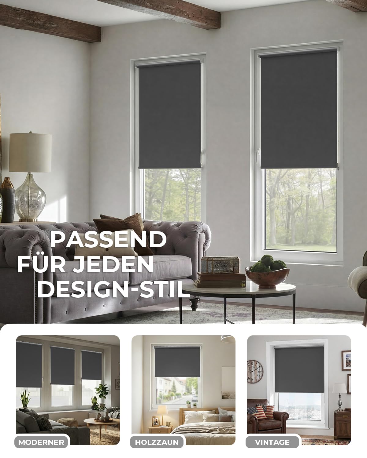 Victoria M. Tenebra Tenda a Rullo Termica Oscurante, Rivestimento Isolante, 40x160 cm, Grigio