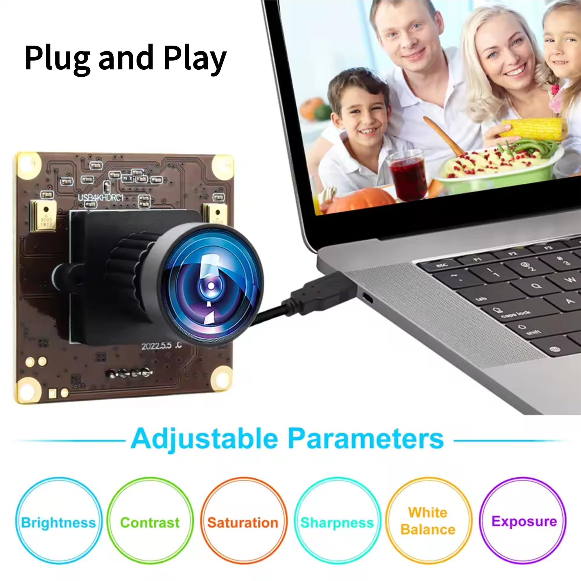 Webcam USB 4K Mini caméra Module avec 170 degrés, caméra Web Ultra HD 2160P avec capteur IMX317 Aluminium Webcam UVC, Plug & Play pour Windows, Android, Mac, Linux