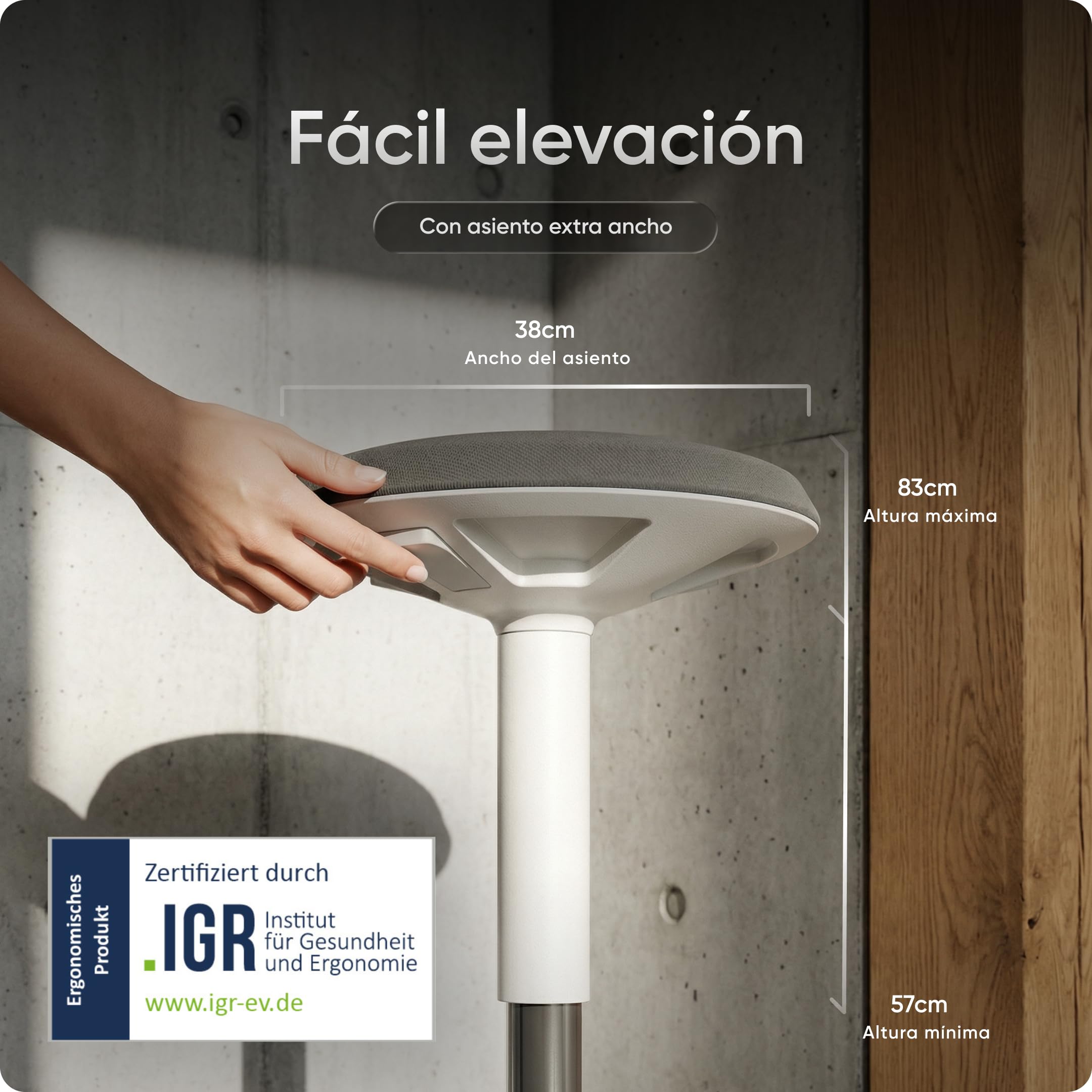 Motion - Taburete ergonómico para Oficina y Suelo, Ajustable en Altura, con Base y Asiento Extra Grande, para prevenir Dolores en la Espalda y el Cuello (Blanco)