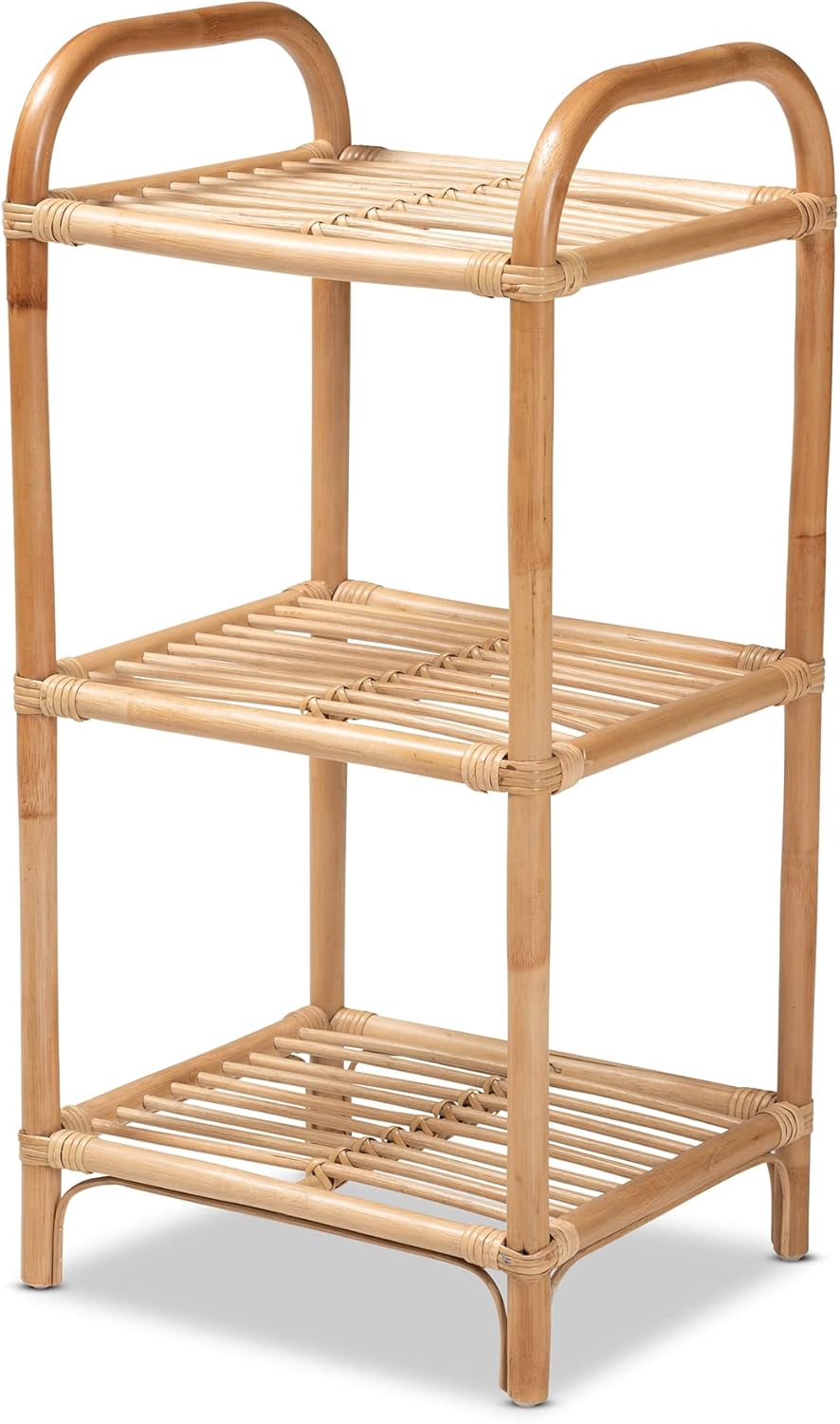 Bali & pari Barras Modern Bohemian Natural Rattan 3-Tier Display Shelf
