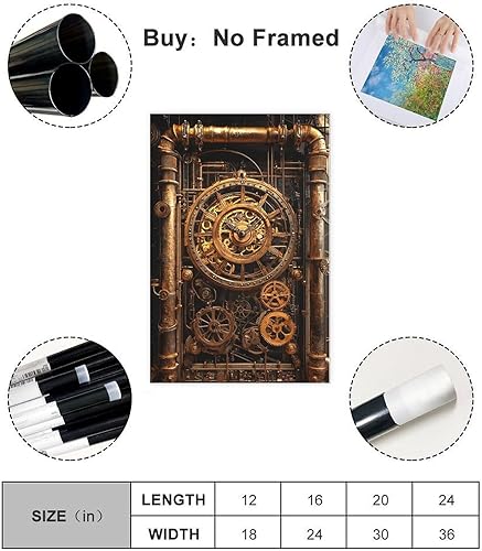 Miniatura 2 de Steampunk Clock Gear Wall Art  Victorian Brass & Copper Mechanical Print  Industrial Retro Sci-Fi Home Decor Art Wall Decoration Poster Family Bar