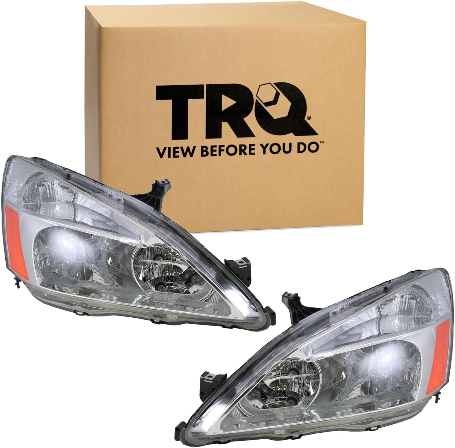 TRQ Driver & Passenger Side Headlight Assembly Set Headlights Driver & Passenger Side Compatible with 2003-2007 Honda Accord HO2502120 HO2503120