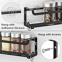 Vista 6 de LUCYCAZ 2 Pack Wall Mounted Spice Rack with 8 Hooks, Spice Organizer Shelf for Stove Cabinet Pantry Door,Screw or Adhesive Spice Shelf Hanging Wall