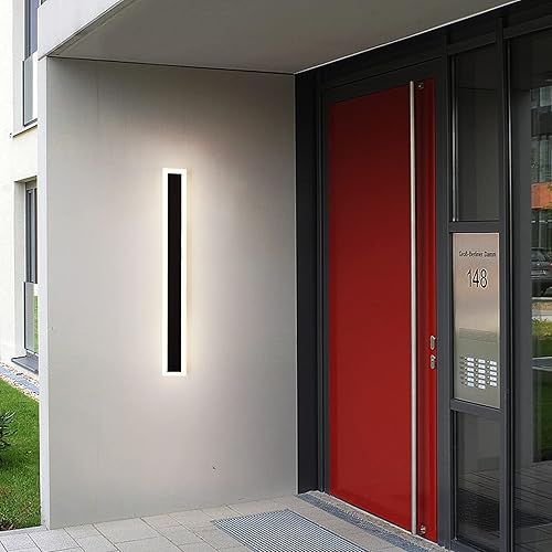 DIKAIDA Moderno aplique de pared enchufable para interiores y exteriores, 24 pulgadas, luz LED de pared negra mate de 20 W, blanco cálido, 3000 K,