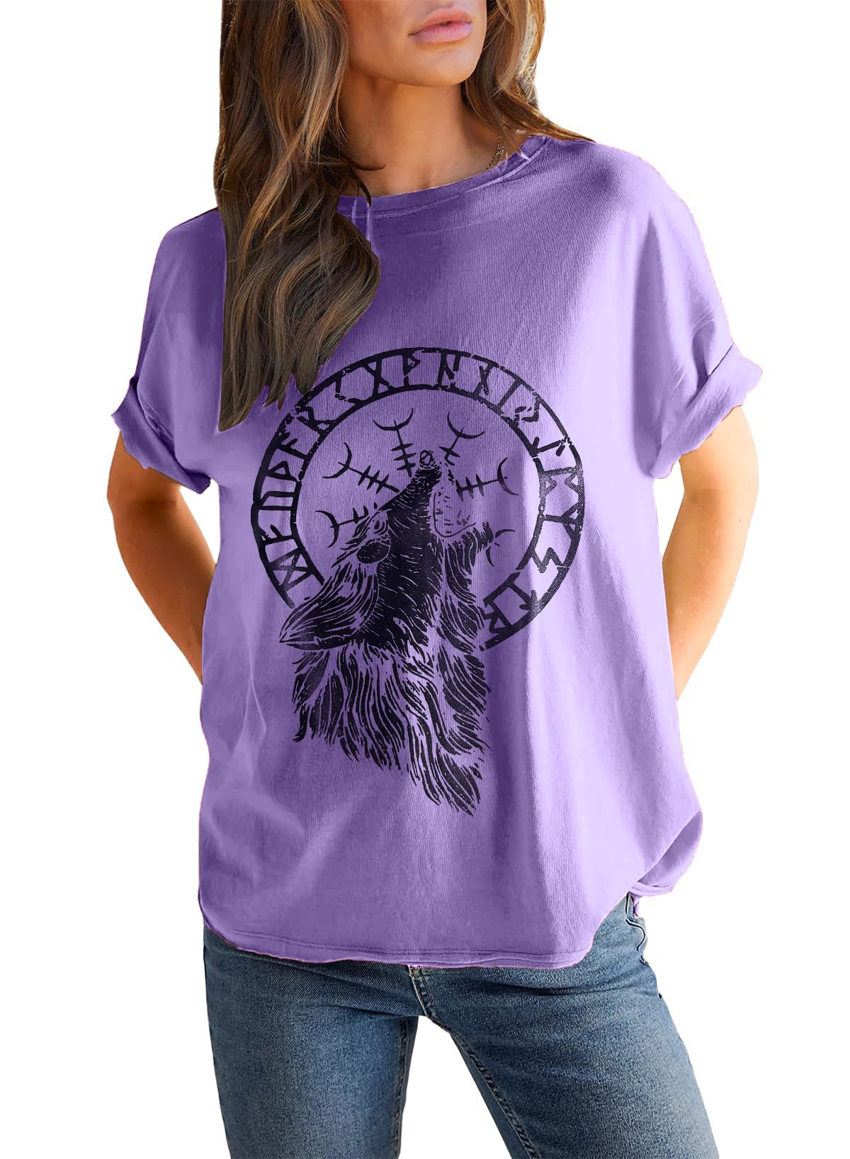 Tees and Trends Medieval Viking Symbols Totem Tattoo T-Shirt 3D Printing Fenrir Wolf Bear Claw Unisex Fashion Summer Cork T-Shirt for Women & Girls