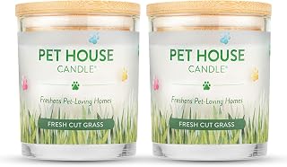 Pet House 9 oz Fresh Cut Grass Scented Candle, Clean Burning, Long Lasting Plant-Based Pet Odor Candle, 60 Hour Burn Time - 2 Pack