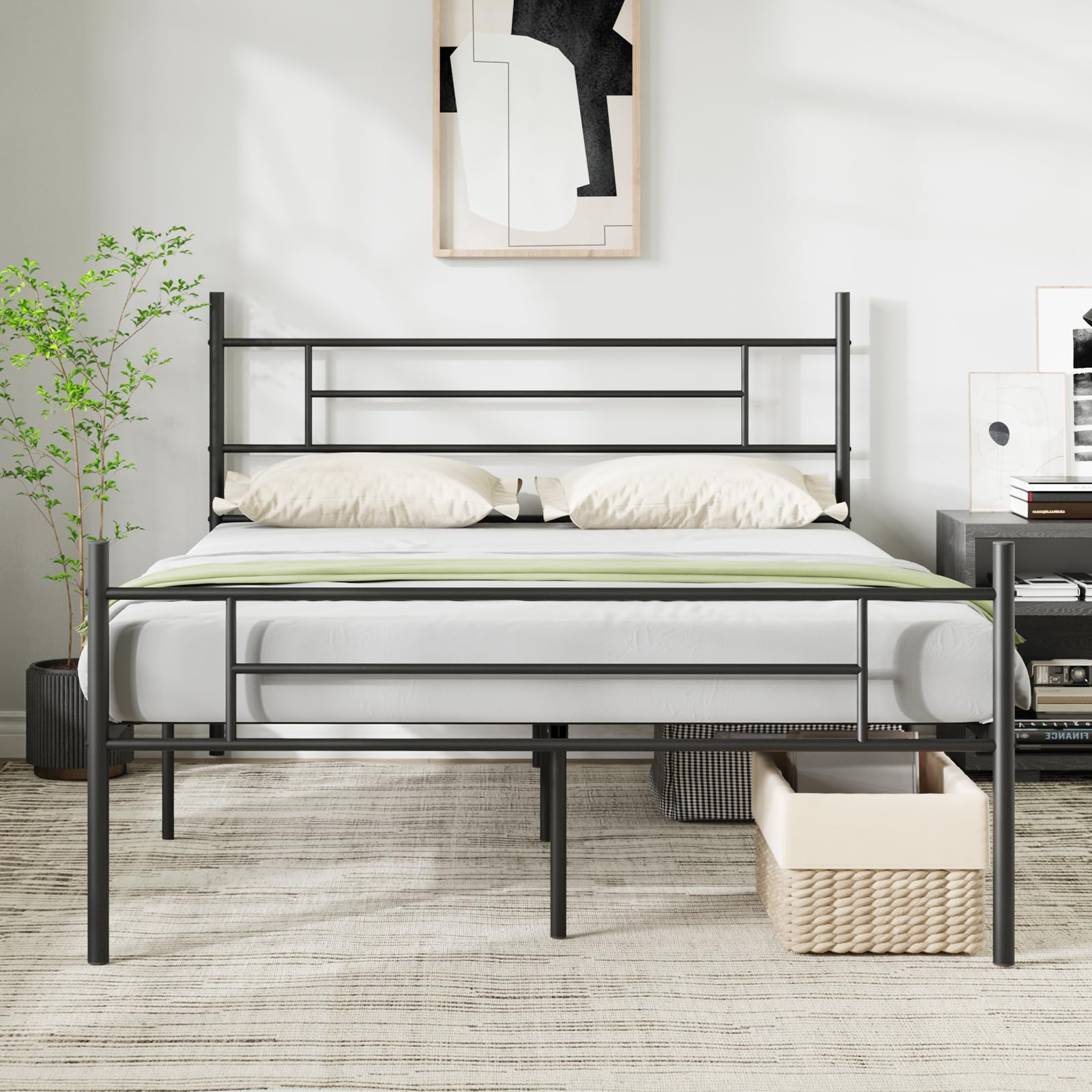 Novilla Rete Letto Matrimoniale 160x190 Struttura Letto con Testiera e Pediera, Supporto a Doghe in Acciaio, Design Antiscivolo per Materasso, Spazio di Archiviazione Sotto il Letto, Nero