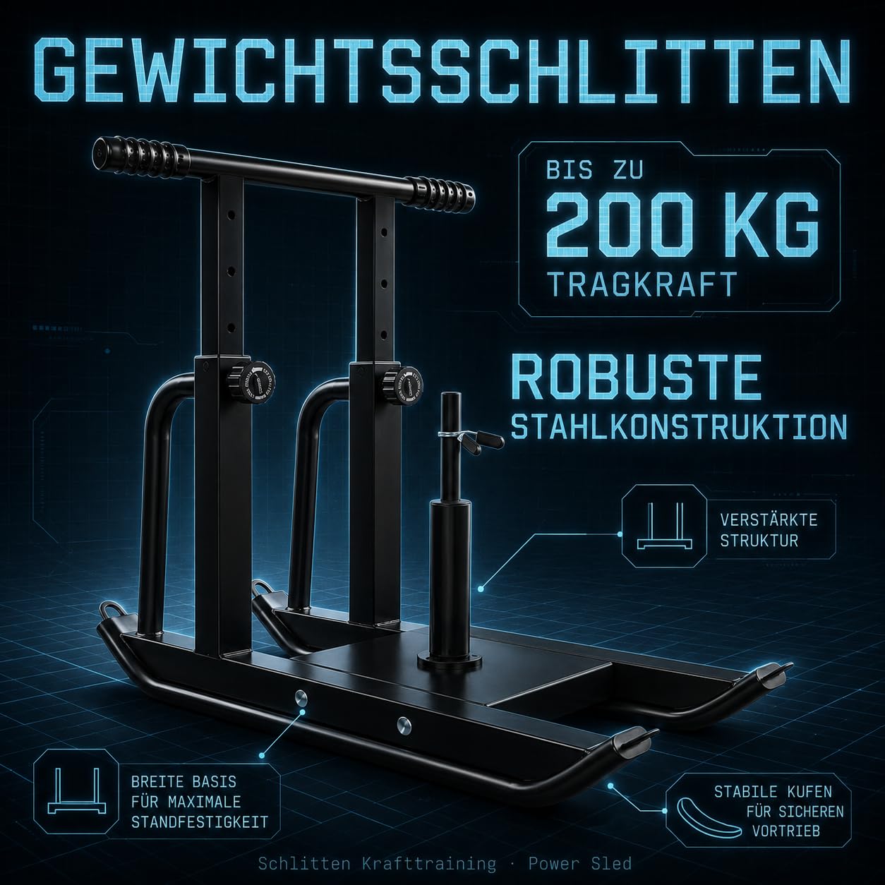 Gewichtsschlitten Kraftschlitten zur Verbesserung Der Geschwindigkeit | mit 5-Fach Verstellbarem Griff Passend für 25mm/51mm Gewichtsscheiben für Rasen Und Kunstrasen Schwarz