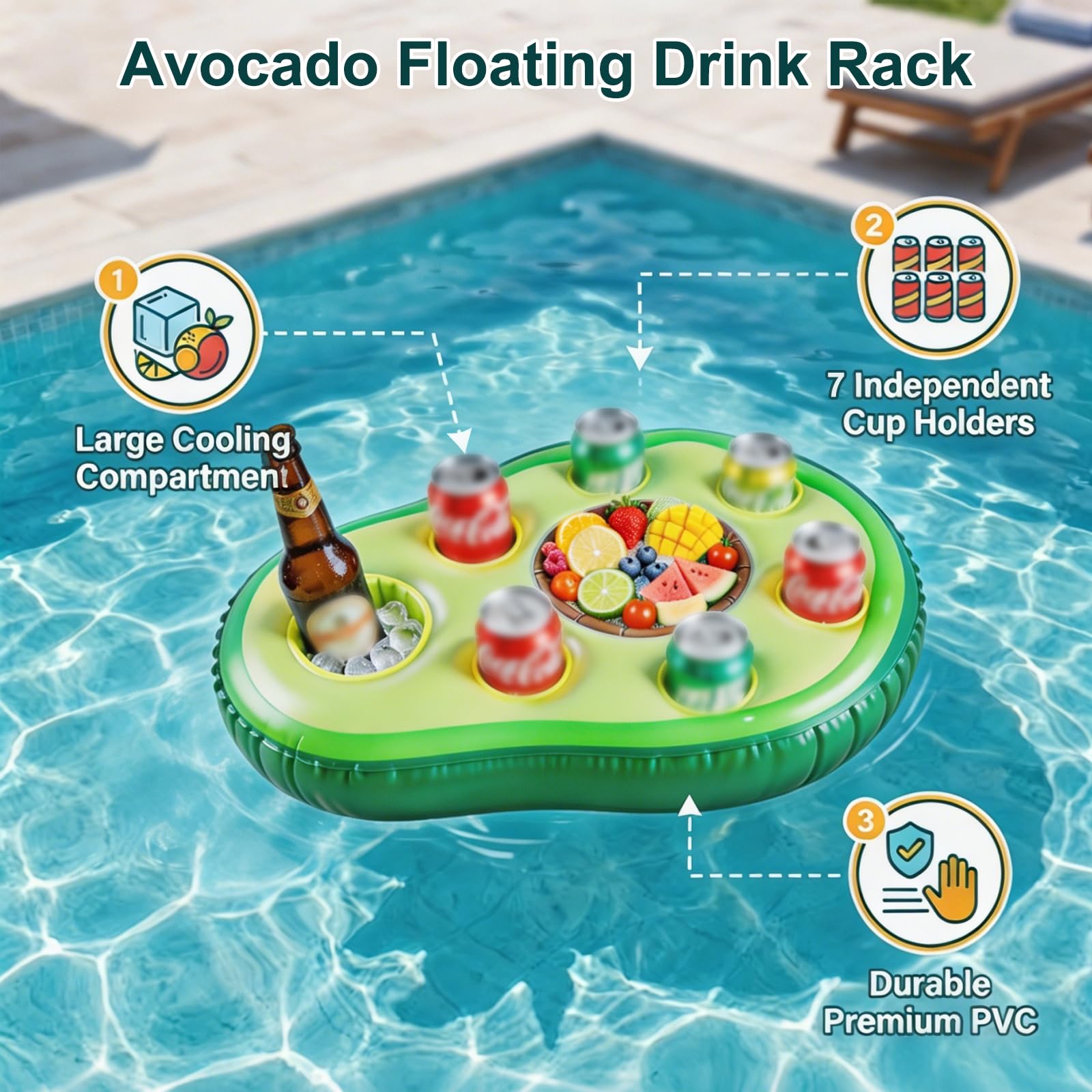 Bar Flottant Pour Piscine Yumcute – Porte-gobelets Gonflable Avec 8 Rangements, Plateau Multi-usage