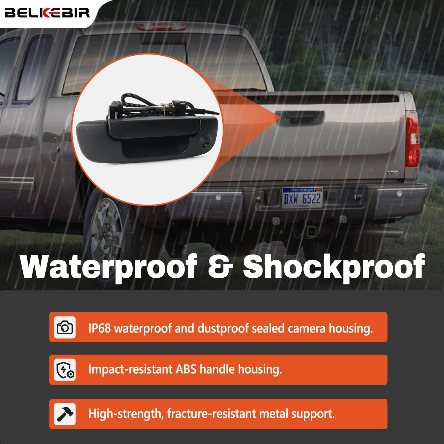 Tailgate Handle Backup Camera Compatible with 2002-2009 Dodge Ram 1500 2500 3500 Tailgate Latch Door Handle Rear View Reverse Camera IP68 Waterproof Safety Night Vision Replaces# 55276237AA