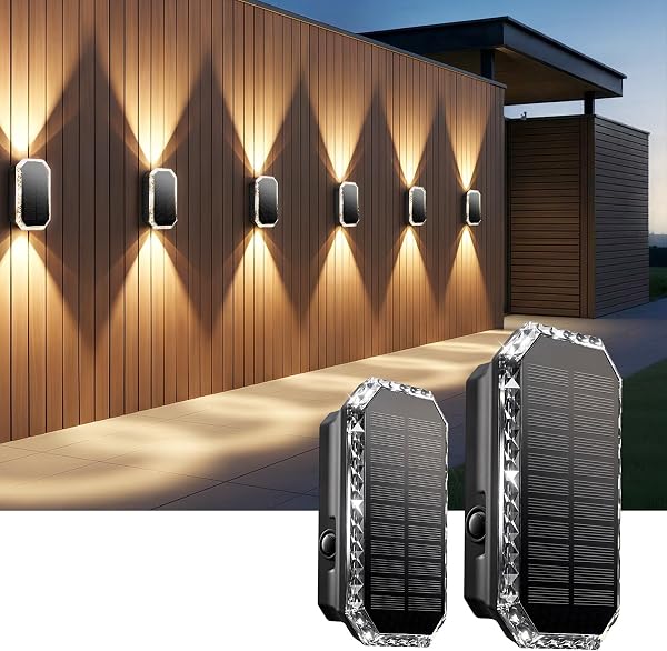 Lampada Solare da Esterno Alto e Basso, Applique Solare 3 Modalità IP65 Impermeabile, Faretti Lampade Luci Solari da Esterno Giardino Parete Muro Luce Calda Fredda, 3000K/4000K/6500K - 1