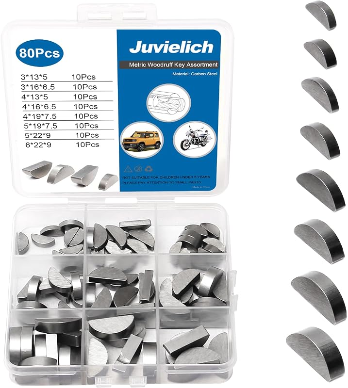 Kit de Chaves Woodruff Meia-Lua Juvielich em Aço Carbono – 80 unidades