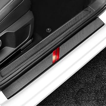 BOYUER 4PCS Carbon Fibre Leather Car Door Sill Decoration Scuff Plate Guard Sills Protector Trim,Welcome Pedal Protect For Dodge Charger 2009-2025RED