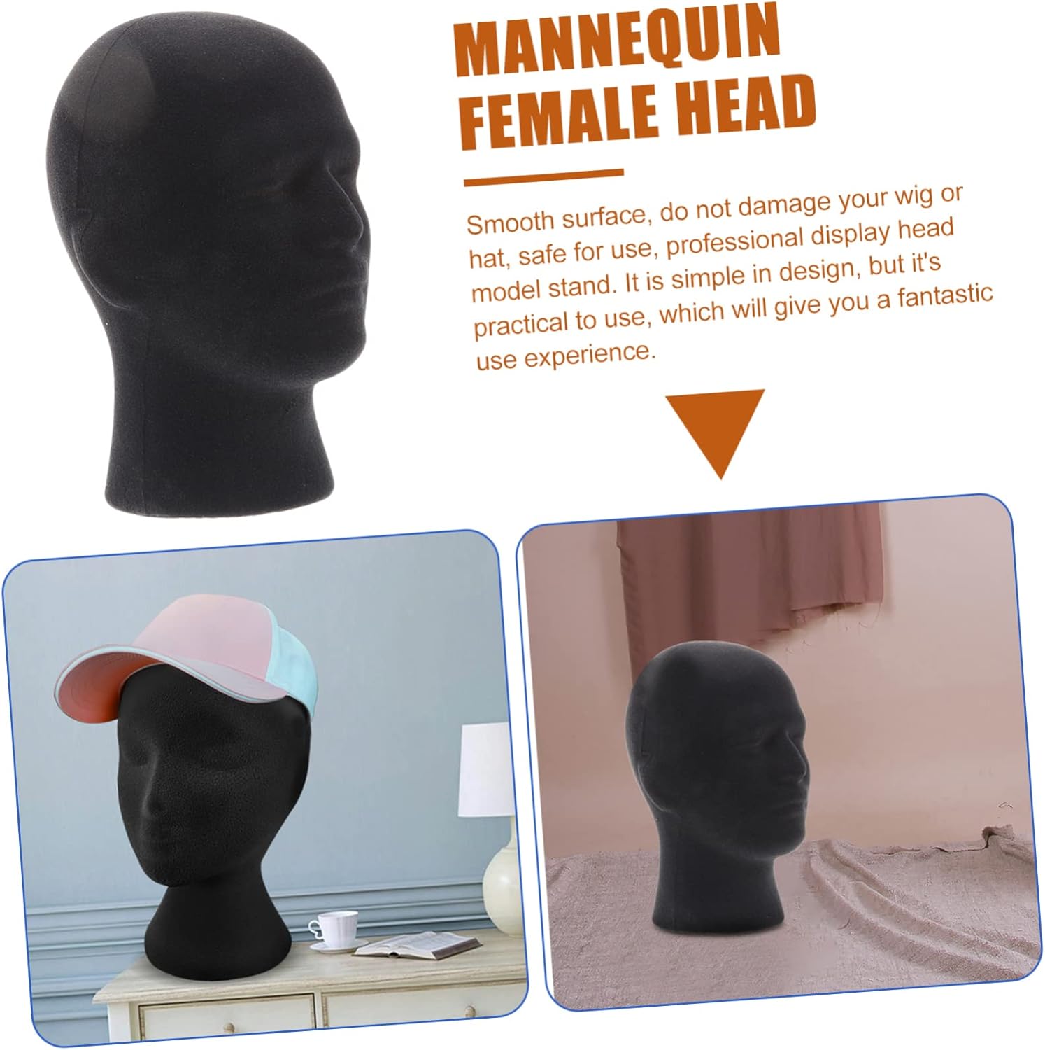 ULTECHNOVO 2pcs Head Display Stand Black Wigs Mannequins Male Mannequin Hairdressing Head Wig Display Wig Heads Foam Mannequin for Caps Foam Flocking