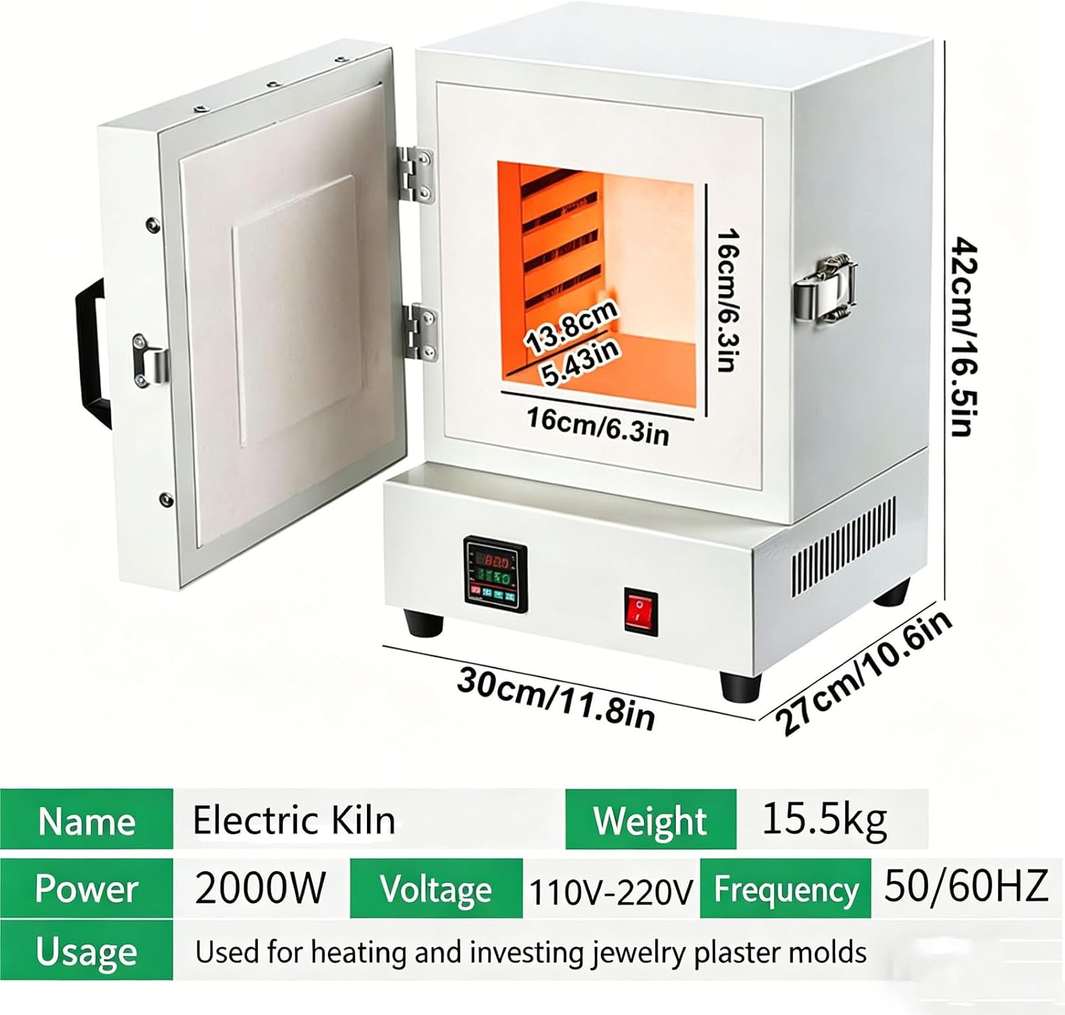 2000W Digital Electric Melting Furnace, 1150°C Temperature Control Muffle-Furnace, Home Melting Kiln, for Metal Melting, Ceramic Sintering, Heat Treatment & Lab Industrial Heating