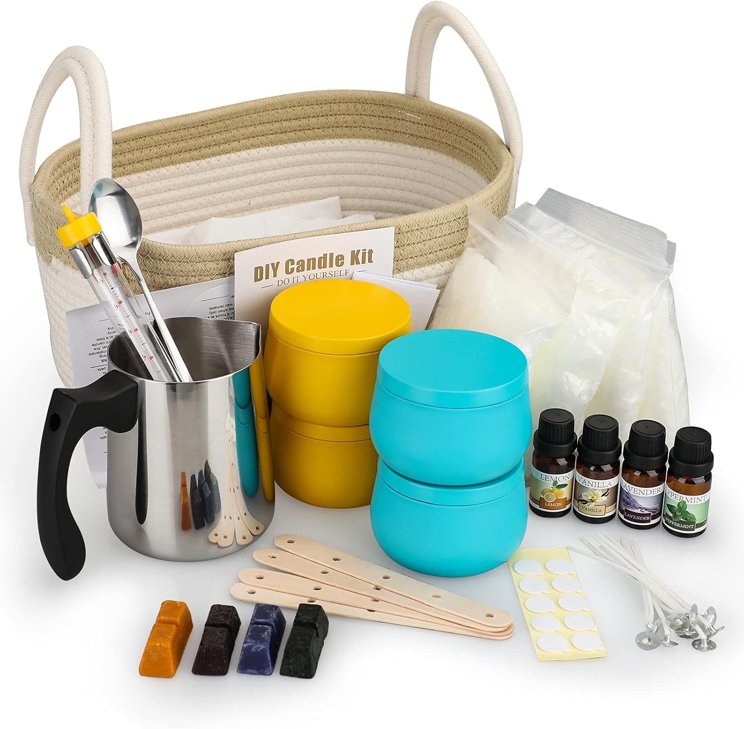 Kit DIY Bougies Parfumées Cire D'Abeille - Coffret Complet Avec 4 Parfums & Accessoires - Activité Créative Cadeau Parfait Anniversaire Noël