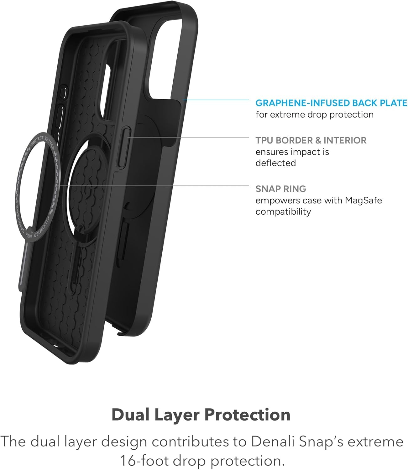 ZAGG Denali Snap iPhone 15 Pro Max Case - Drop Protection (16ft/5m), Dual Layer Textured Cell Phone Case for iPhone 15, No-Slip Design, MagSafe Phone Case, Black