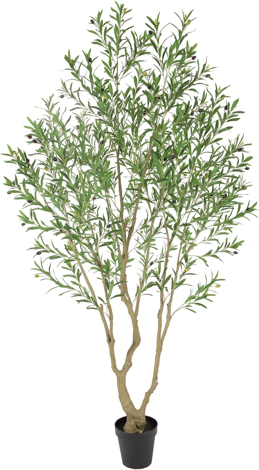 96in Tall Realistic Artificial Olive Tree, 8ft UV Resistant Faux Olive Tree Outdoor with Lifelike Leaves and Fritus, Fake Olive Tree for Home Office Living Room Bedroom Patio Decor.