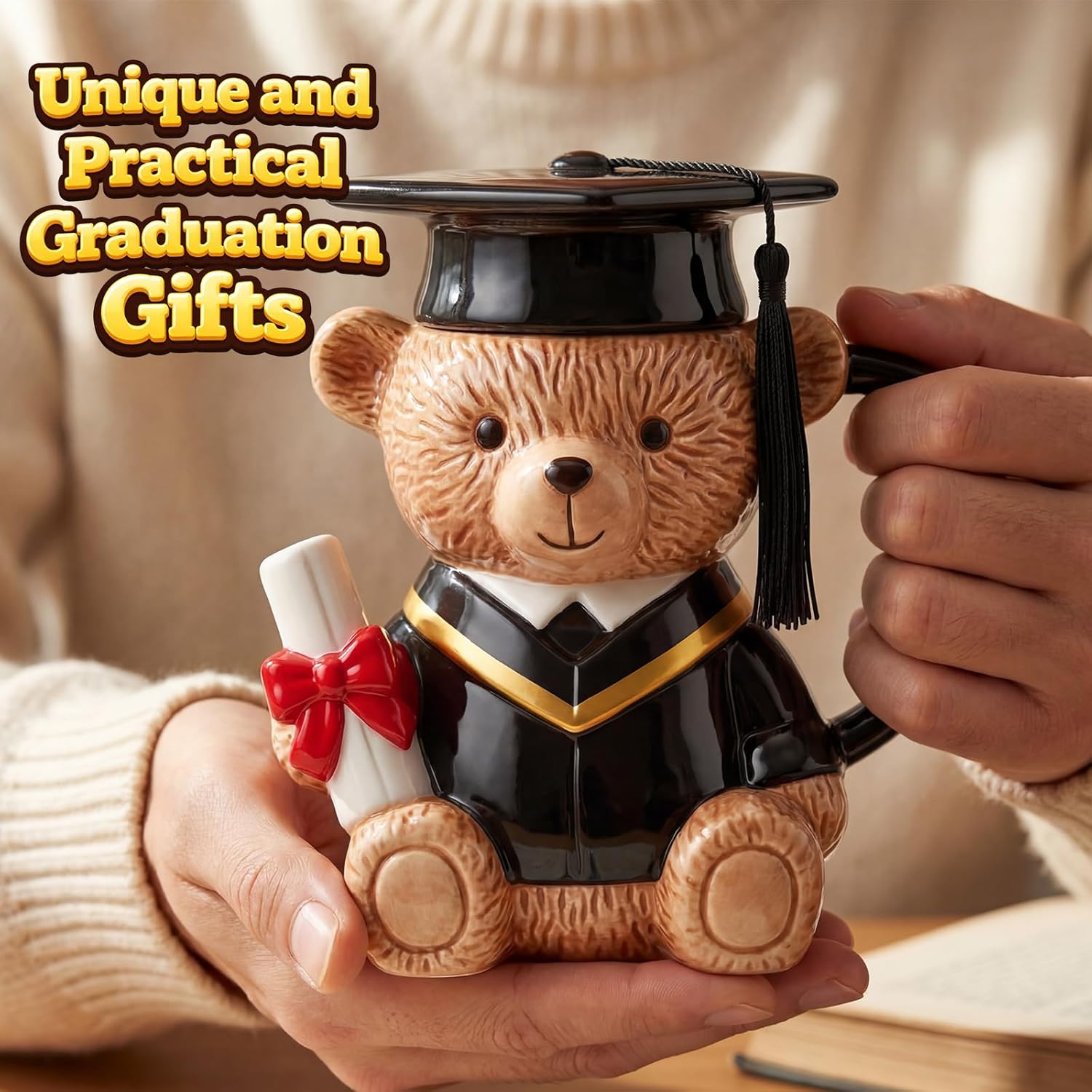 Yungyan Graduation Gift Bear Mug for Her Him, 15oz 3D Ceramic Coffee Mug 2026 Graduation Gift with Box for Women Men College High School Masters Nurse Friends Daughter(Black)